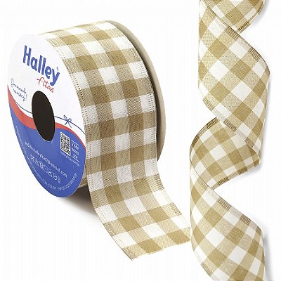 Fita Aramada Xadrez Branco e Creme 6,5cmX914cm - Ref 8819 Halley