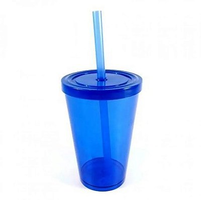 Copo com Tampa e Canudo 350ML Azul Neon - Neoplas