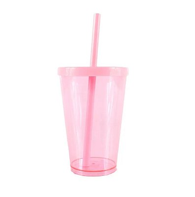 Copo com Tampa e Canudo 350ML Rosa Bebe Transparente - Neoplas