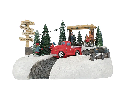 Cenário de Natal Vila de Árvores com Caminhonete Som e Luz 25x18cm - Ref 1068617 Cromus
