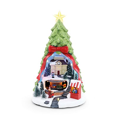 Cenário de Natal Árvore com Trilho de Trem Luz, Som e Movimento 33x20cm - Ref 1001436 Cromus