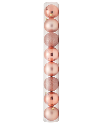 Bolas de Natal Tubo Rosê Gold Lisa, Glitter e Fosca 7cm com 8Un - Ref 1714228 Cromus