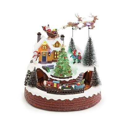 Cenário de Natal Vila com Trilho de Trem e Trenó 20x18x21cm - Ref 1006154 Cromus