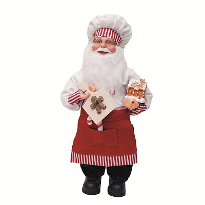 Boneco Papai Noel Cozinheiro Candycane Vermelho e Branco 33x15cm - Ref 1207302 Cromus