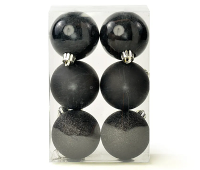 Bolas de Natal Lisa, Glitter e Matte Preta 6cm com 6un - Ref 1043206 Cromus