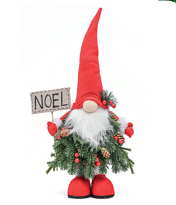 Boneco Kringle com Placa Noel e Touca Vermelha 50cm - Ref 1002366 Cromus