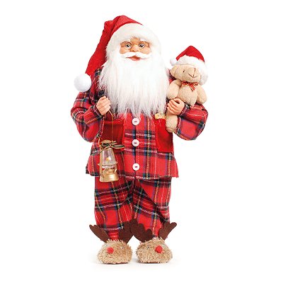 Boneco Papai Noel em Pé de Pijama Segurando Urso 45cm - Ref 1698468 Cromus