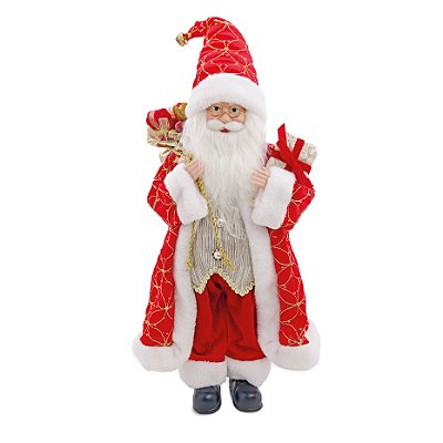 Boneco Papai Noel Elegante em Pé com Sobretudo Vermelho 52x22cm - Ref 1005774 Cromus