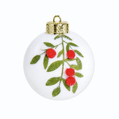 Bolas de Natal Branca com Azevinhos 10cm com 4Un - Ref 1081909 Cromus