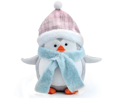 Pinguim de Pelúcia com Gorro e Cachecol Azul e Rosa 38x38x23cm - Ref 1108189 Cromus