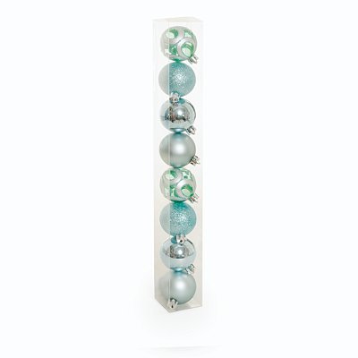 Tubo Bolas de Natal Azul Turquesa Sortidas 5cm com 8Un - Ref 1316210 Cromus