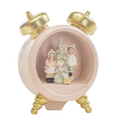 Enfeite Relógio de Resina Rosa Claro com Crianças e Luz 13x10x5cm - Ref 1107680 Cromus