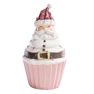 Enfeite Cupcake de Resina Noel Rosa Claro 15x9cm - Ref 1107829 Cromus