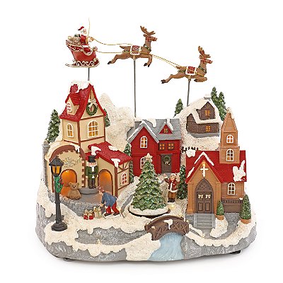 Cenário de Natal Vila de Casas com Trenó e Renas 28x27x16cm - Ref 1051944 Cromus