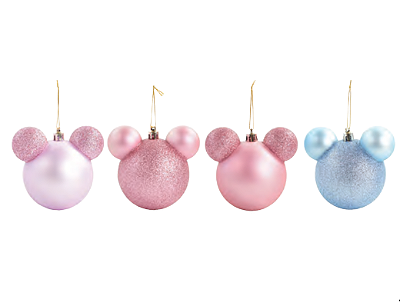 Bolas de Natal Mickey Rosa Azul e Lilas 10cm com 4 Un - Natal Disney - Ref 1051572 Cromus
