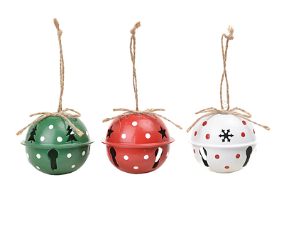 Enfeite Pendurar Guizos Vermelho, Branco e Verde 6x6cm com 3 Un - Ref 1044607 Cromus