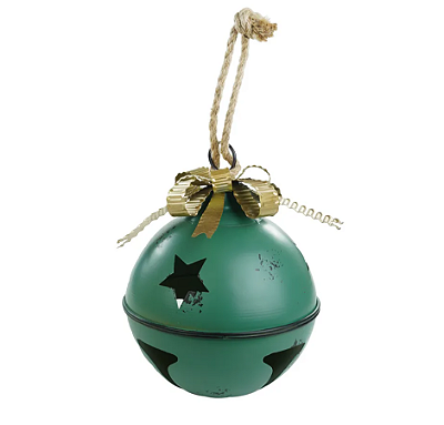 Enfeite Guizo de Metal Verde com Laço Dourado 20x20x28cm - Ref 1058544 Cromus