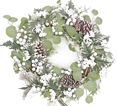 Guirlanda Decorada Folhas, Pinhas e Frutas Brancas 50cm - Ref 1007857 Cromus