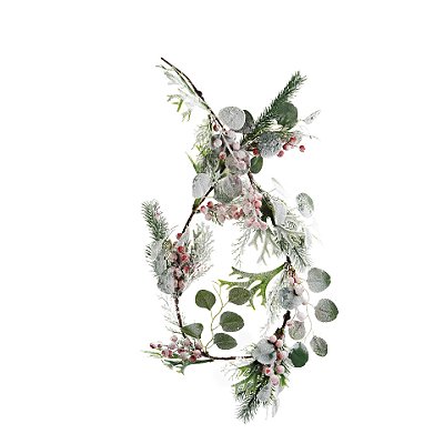 Galho Longo Folhas de Eucalipto, Frutas e Folhagens Nevadas 135cm - Ref 1039963 Cromus