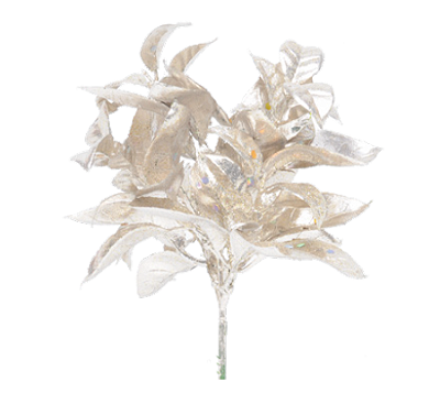 Galho Curto Folhagens Nude Metalizado com Glitter 25x13cm - Ref 1022351 Cromus