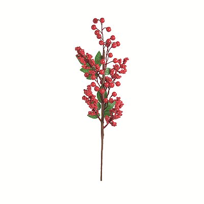 Galho de Natal Azevinhos Vermelho com Folhas Verdes 64cm - Ref 1087469 Cromus
