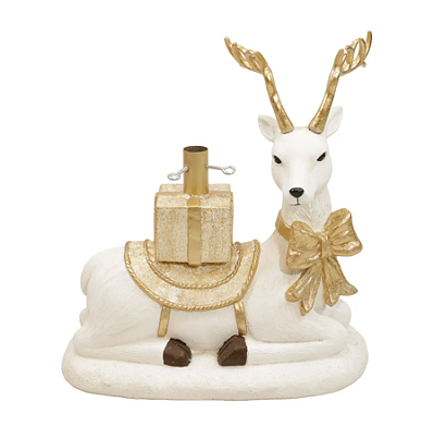 Base Para Árvore de Natal Rena Branca e Dourada 48x26x52cm - Ref 3123267 Cromus