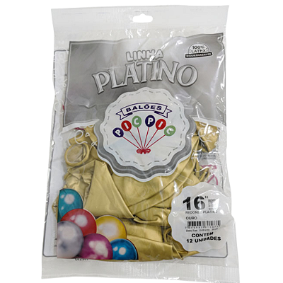 Balão de Látex Platino 16 Polegadas Dourado Ouro com 12 Unidades - PICPIC