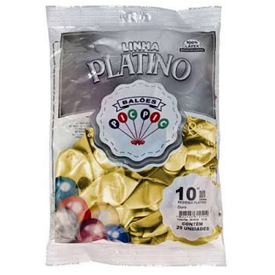 Balão de Látex Platino 10 Polegadas Dourado Ouro com 25 Unidades - PICPIC