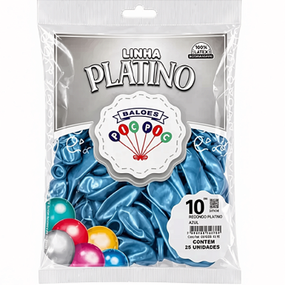 Balão de Látex Platino 10 Polegadas Azul com 25 Unidades - PICPIC