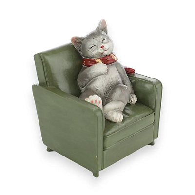 Gato de Resina Deitado no Sofá com Cachecol 8x7cm - Ref 3119997 Cromus