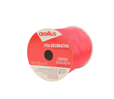 Fita Aramada de Veludo Vermelho Dupla Face Dourada 4,57mx10cm - Ref 3101487 Cromus