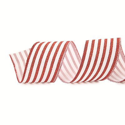 Fita Aramada de Natal listras de Glitter Vermelho e Branco 3,8cmx9,14m- Ref 1073641 Cromus