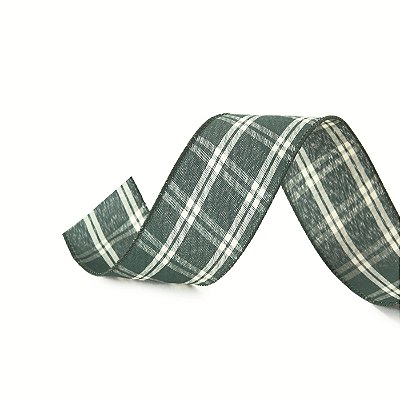 Fita Aramada de Natal Xadrez Verde e Branco 6,3cmx9,14m - Ref 1073582 Cromus