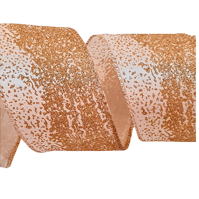 Fita Aramada de Natal Branco Trabalhada Glitter Ouro 6,3cmx9,14m - Ref 1073575 Cromus