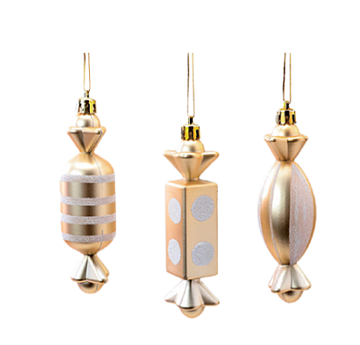 Enfeite Pendurar Balas Sortidas Branco e Dourado 12cm com 3Un - Ref 1106286 Cromus