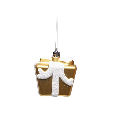 Enfeite de Pendurar Presentes Dourados e Branco 5x5cm com 3Un - Ref 1711580 Cromus