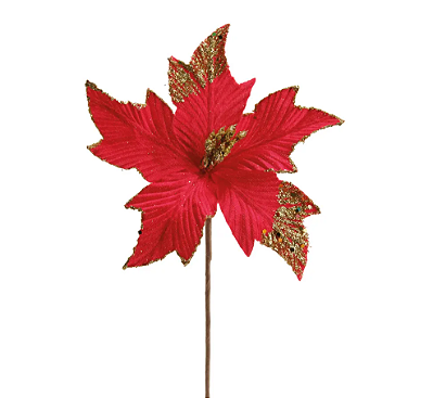 Flor de Natal Poisentia de Veludo Vermelho com Glitter Dourado 20x30cm - Ref 1032652 Cromus