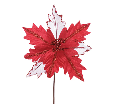 Flor de Natal Poisentia Vermelha de Veludo com Tela Glitter 25cm - Ref 3102395 Cromus