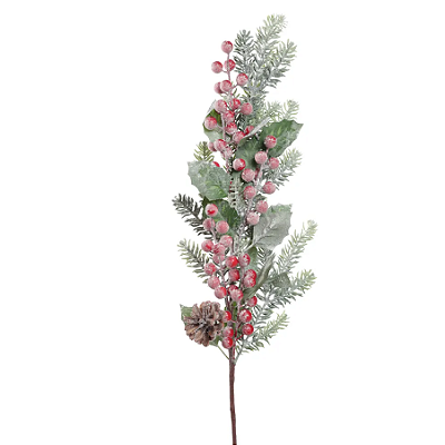 Galho de Natal Azevinhos com Galhos de Pinheiros Nevados 80cm - Ref 3102331 Cromus