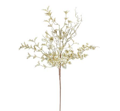 Galho de Natal Folhas e Frutas Dourado Glitter 38cm - Ref 1113209 Cromus