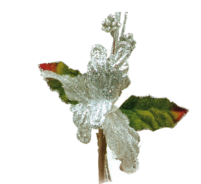 Mini Flor de Natal Poisentia Prata com Folha Verde 7cm - Ref 1112787 Cromus