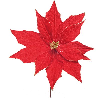 Flor de Natal Poisentia Vermelha de Veludo Com Borda Dourada 30cm - Ref 1024432 Cromus