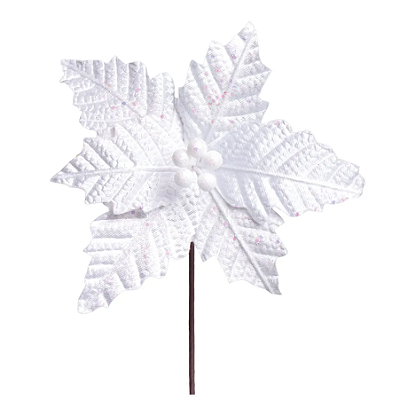 Flor de Natal Poisentia de Veludo Branca 26cm - Ref 3100377 Cromus