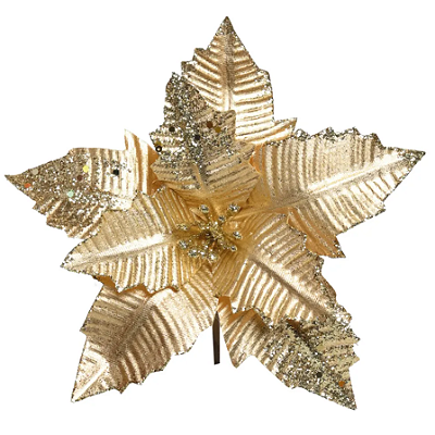 Flor de Natal Poisentia Dourada Metalizada 20cm - Ref 3100920 Cromus