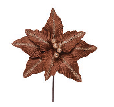 Flor de Natal Poisentia Marrom de Veludo com Glitter 25cm - Ref 3102546 Cromus