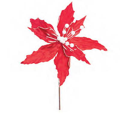 Flor de Natal Poisentia de Veludo Vermelho Miolo Branco 30x24cm - Ref 1103000 Cromus