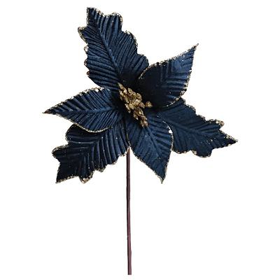 Flor de Natal Poisentia de Veludo Azul Naval 26cm - Ref 3100413 Cromus