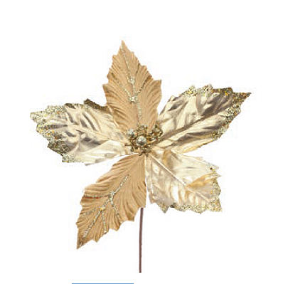 Flor de Natal Poisentia de Veludo e Metalizada Dourada 30cm - Ref 1014307 Cromus