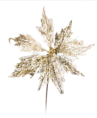 Flor de Natal Poisentia de Tela Dourada de Glitter Miolo Pedras 25cm - Ref 1470851 Cromus