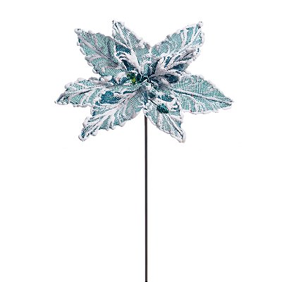 Flor de Natal Poisentia de Juta Azul Nevada 20cm - Ref 1593701 Cromus